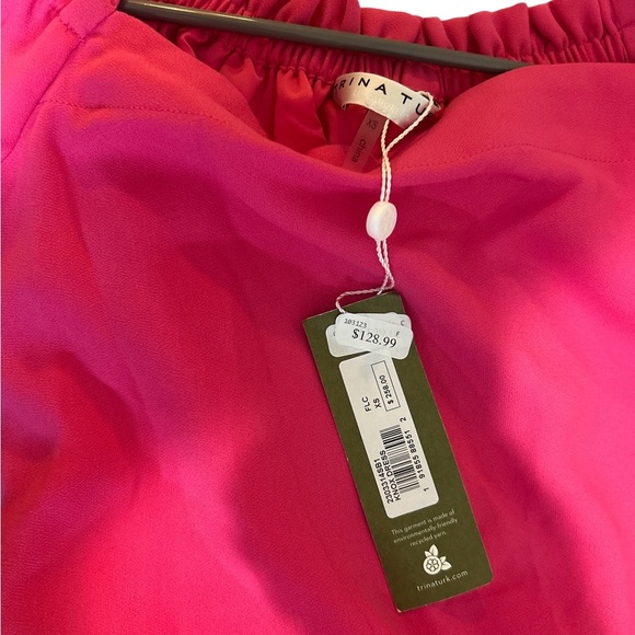 NWT Trina Turk Off-Shoulder Pink Bell Sleeve Dress XS - Picture 6 of 6
